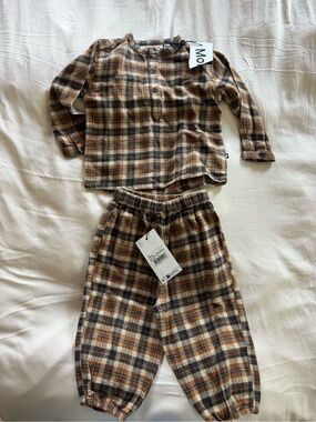NWT Molo boy Brown Plaid Flannel Set